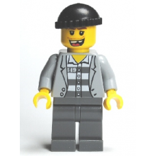 cty208 Police - Jail Prisoner Jacket over Prison Stripes, Dark Bluish Gray Legs, Black Knit Cap, Missing Tooth